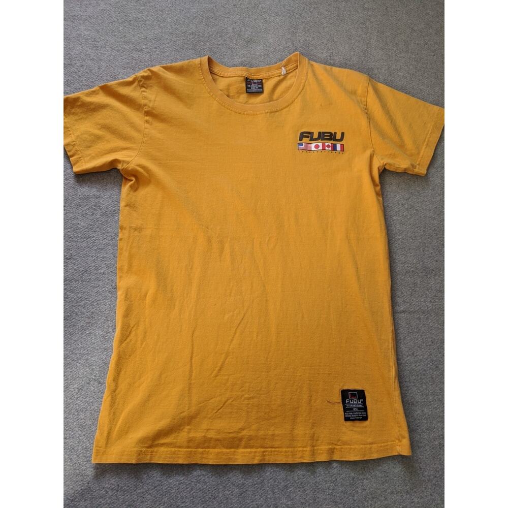 Vintage FUBU International T Shirt Mens Size Medium Yellow Y2K
